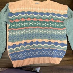 Koret Men's Sweater with Peach, Green, and Blue Patterns